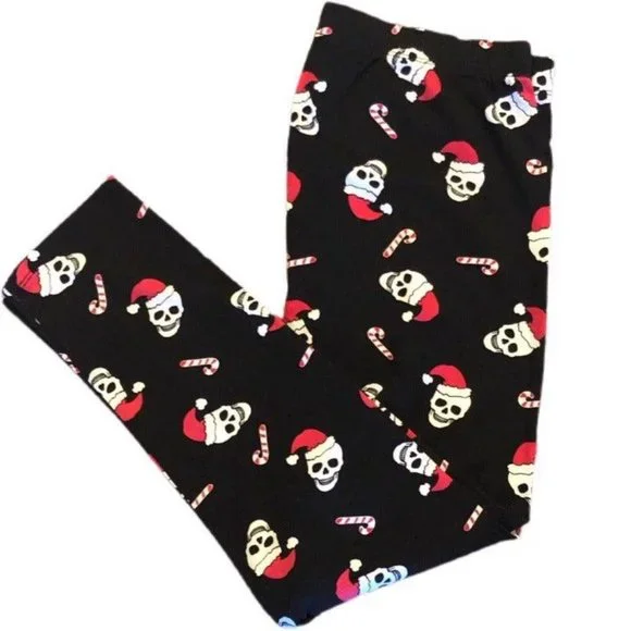Christmas Santa Skull Black Red and White Leggings - Picture 3 of 5